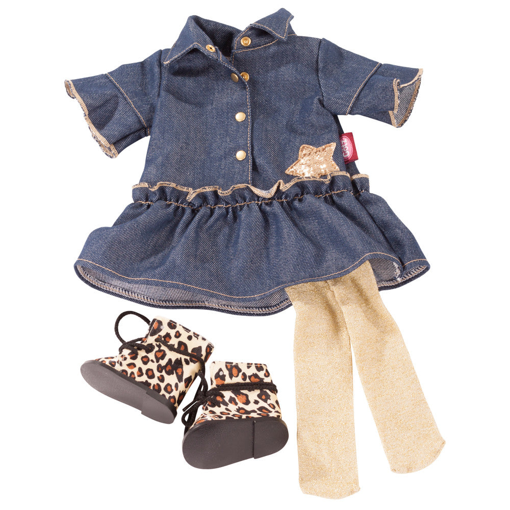 Gotz 18-inch Doll Outfit - Golden Coolness Denim Dress Combo