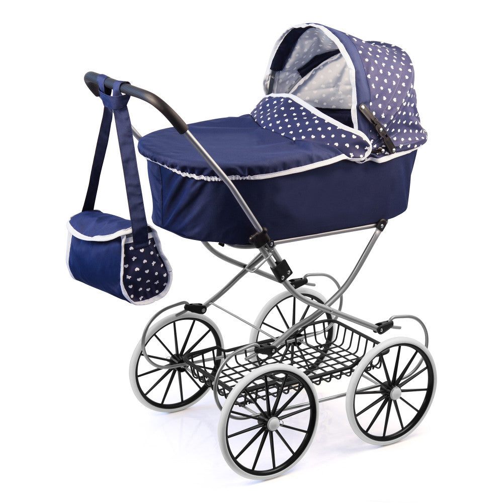 Bayer Design Classic Deluxe Doll Pram, Blue & White