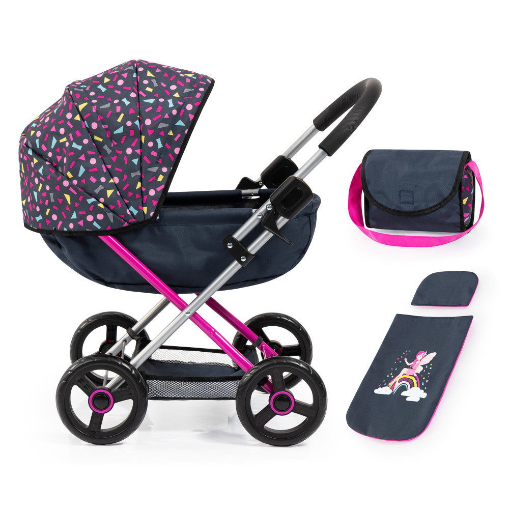 Bayer Design Fairy-Themed Doll Pram Cosy - Navy & Hot Pink, Ages 3+