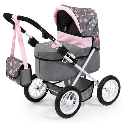 Bayer Design Trendy Doll Pram, Stylish Gray & Pink with Hearts, Ages 3+