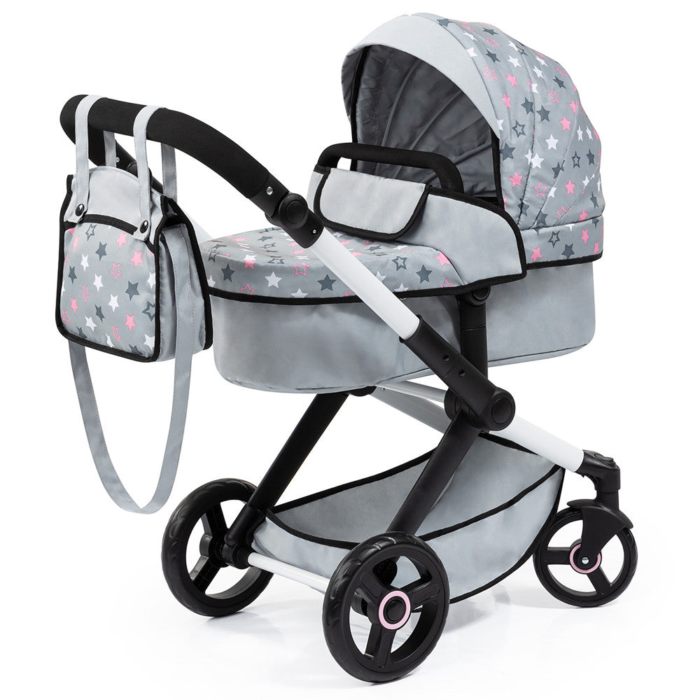 Bayer Design Dolls Pram Xeo - Convertible, Grey, Pink, Stars