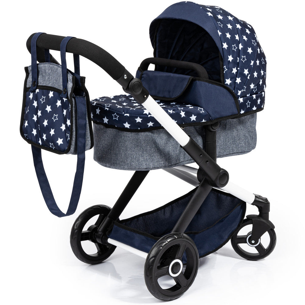 Bayer Design Combi Doll Pram Xeo, Blue & White Stars - Versatile Playset for Kids Ages 3+