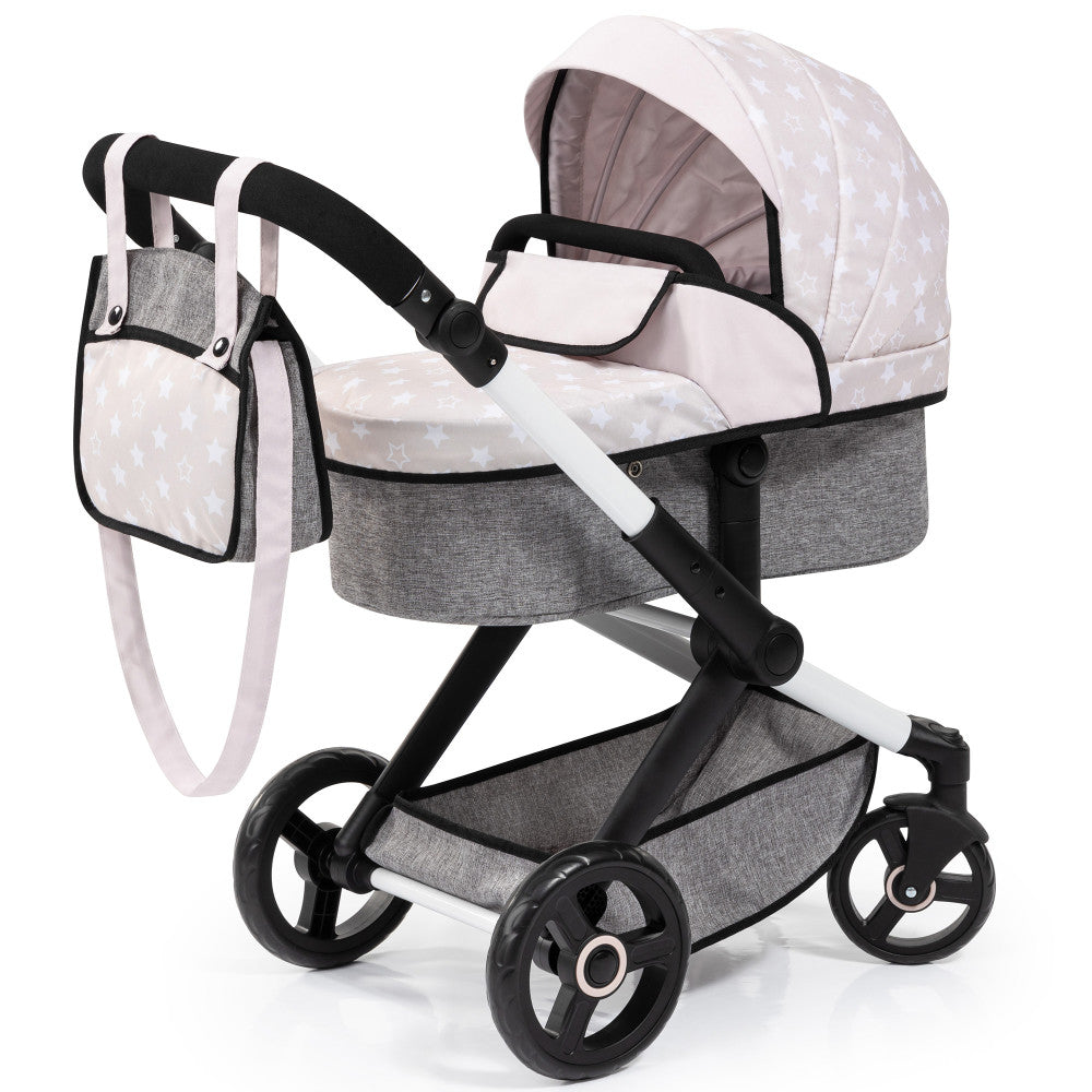 Bayer Design Combi Doll Pram Xeo, Gray & White Stars - Versatile Doll Stroller for Kids, Ages 3+