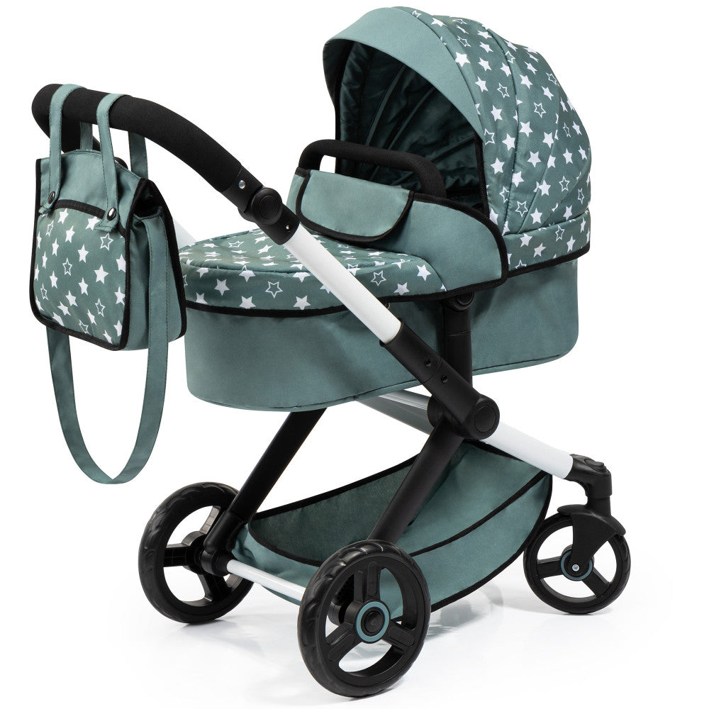 Bayer Design Dolls Pram Xeo: Stars Green & White with Matching Handbag