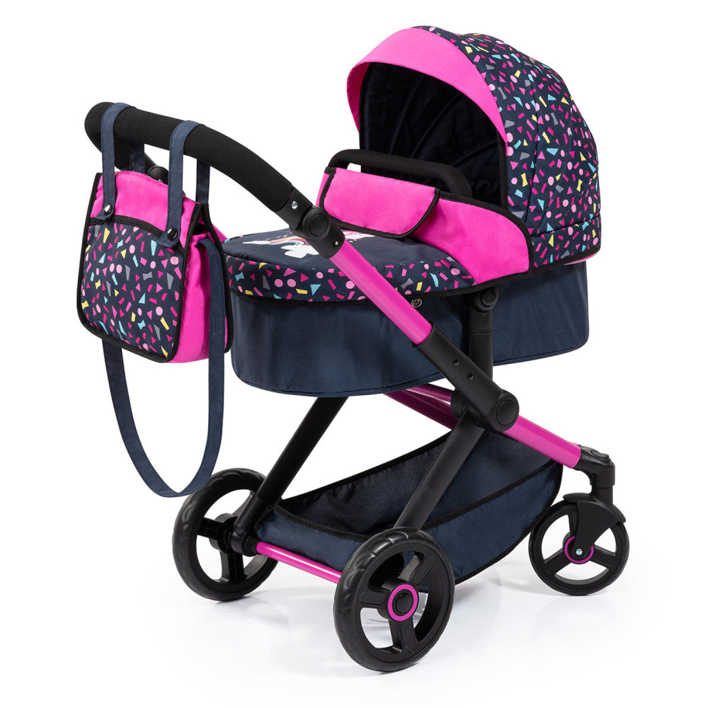 Bayer Design Dolls Pram Xeo: Navy & Pink with Matching Handbag