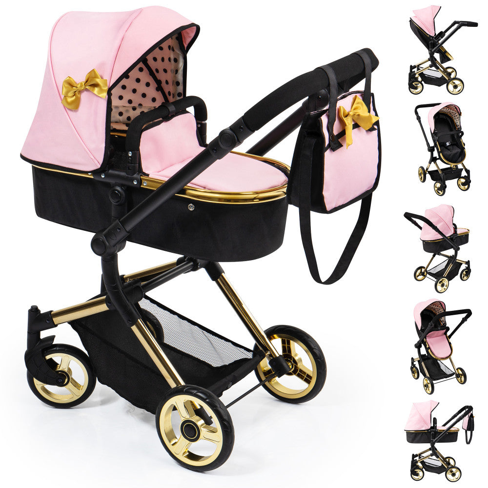 Bayer Design Neo Vario Combi Doll Pram - Pink, Black, Gold, for Ages 3+