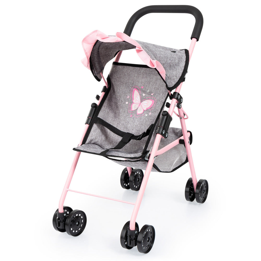 Bayer Design Doll Buggy Stroller - Butterfly Theme, Grey & Pink, Ages 3+