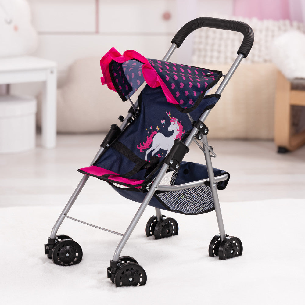 Bayer Design Dolls: Buggy Stroller with Unicorn Design, Blue and Pink Hearts, Ages 3+