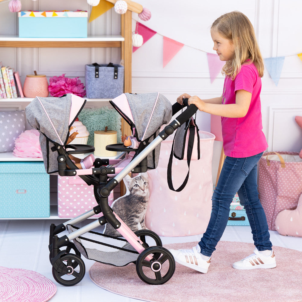 Deluxe Twin Doll Pram Neo, Adjustable Tandem Stroller