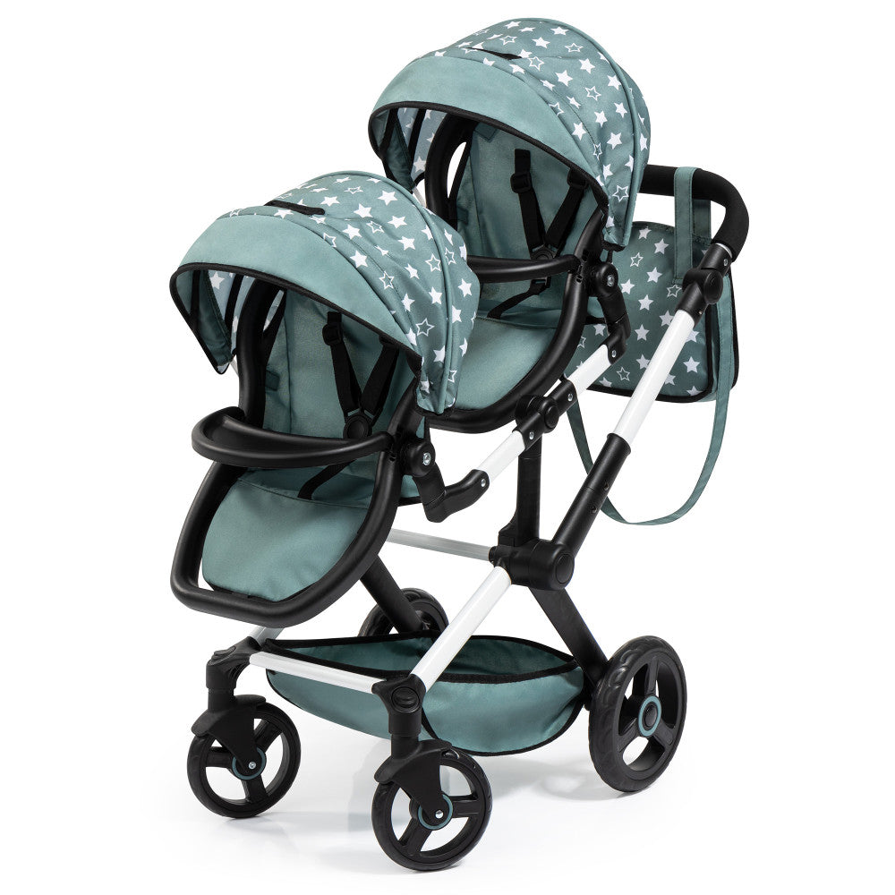 Bayer Design Twin Doll Pram Xeo, Green & White Stars - Kids Toy for Ages 3+