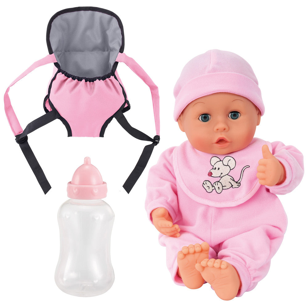 Bayer Design 13" My First Words Baby Doll with Carrier Set - Pink Mouse Outfit
