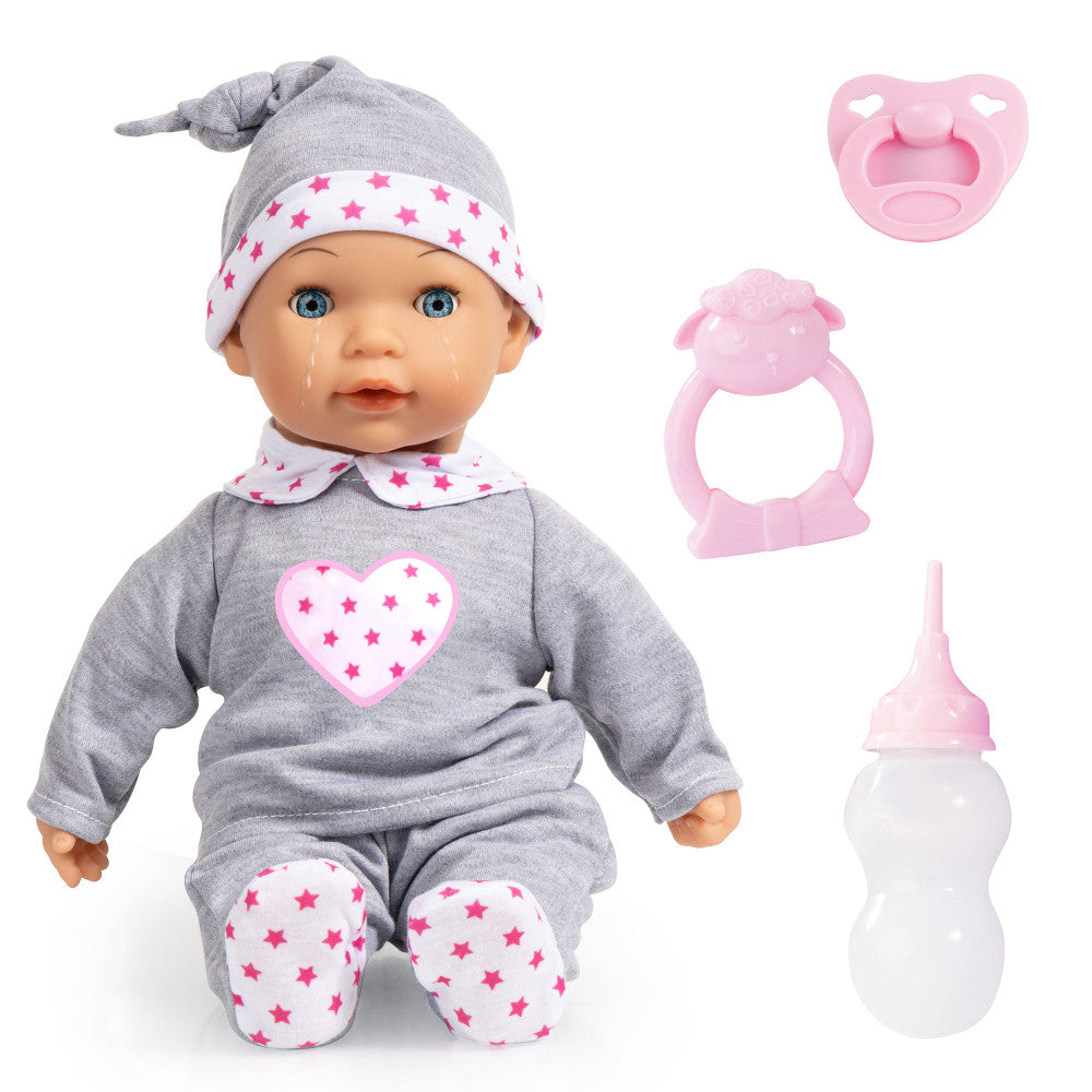 Bayer Design Interactive Tears Baby Doll - Grey, Pink, Hearts