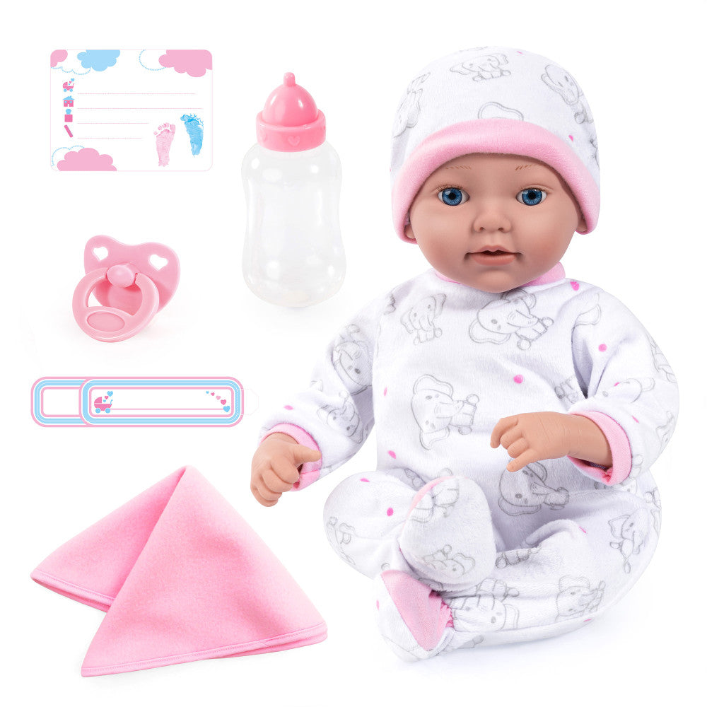 Bayer Design 15" Reborn Baby Doll Set - White Pink Elephant, Kids Age 18mo+