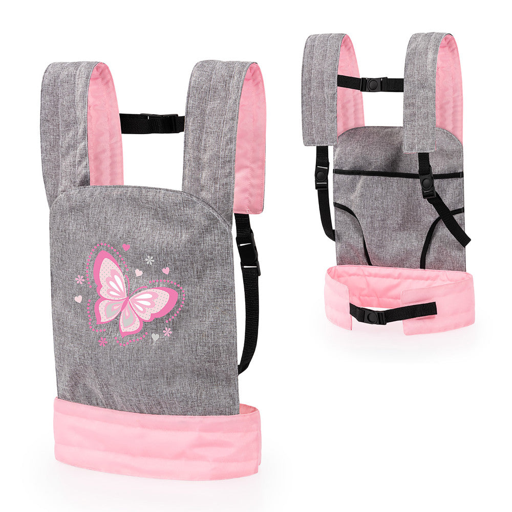 Bayer Design Doll Carrier, Adjustable Comfort - Grey, Pink, Butterfly