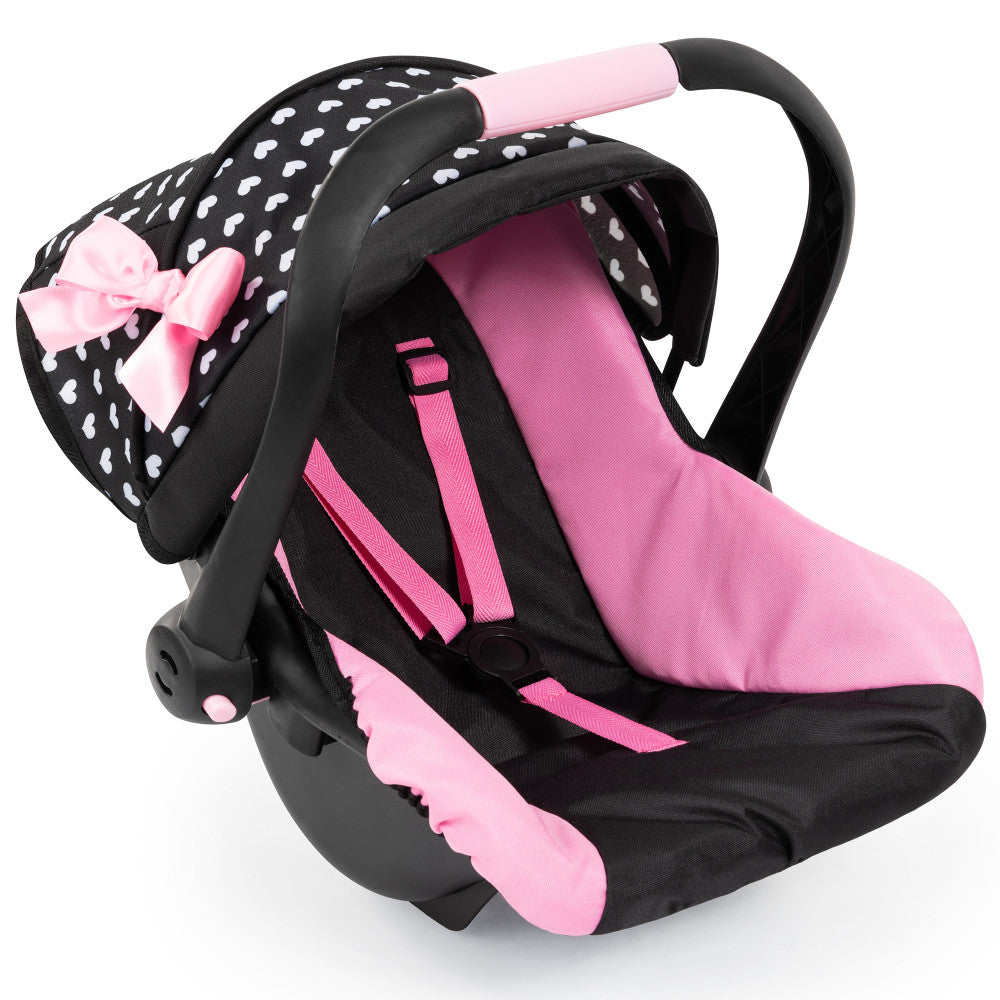 Bayer Design Deluxe Doll Car Seat, Hearts Black & Pink - Doll Accessory