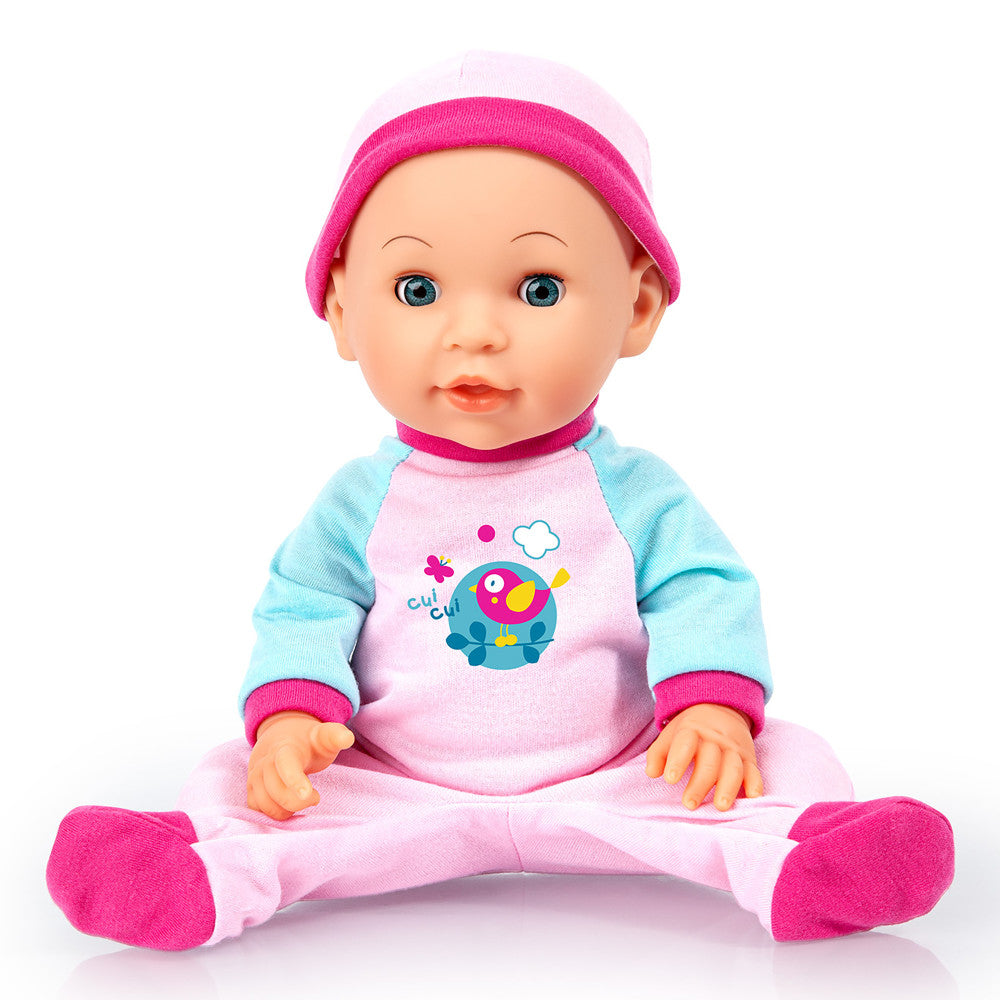 Bayer Design 15-inch Bouncy Baby Doll - Bird Pink & Blue