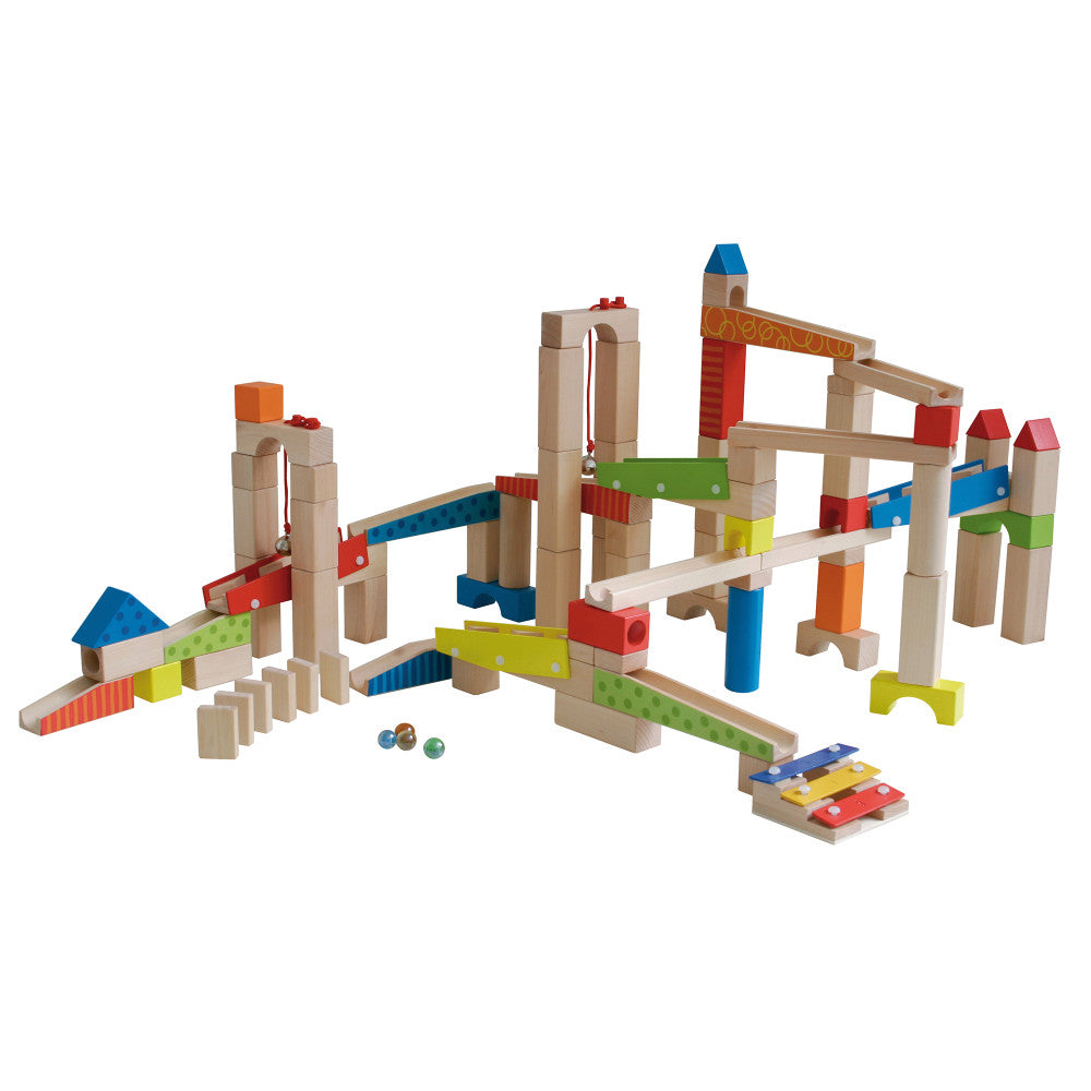 Roba 100-Piece Colorful Wooden Marble Run Set - Educational Building Toy