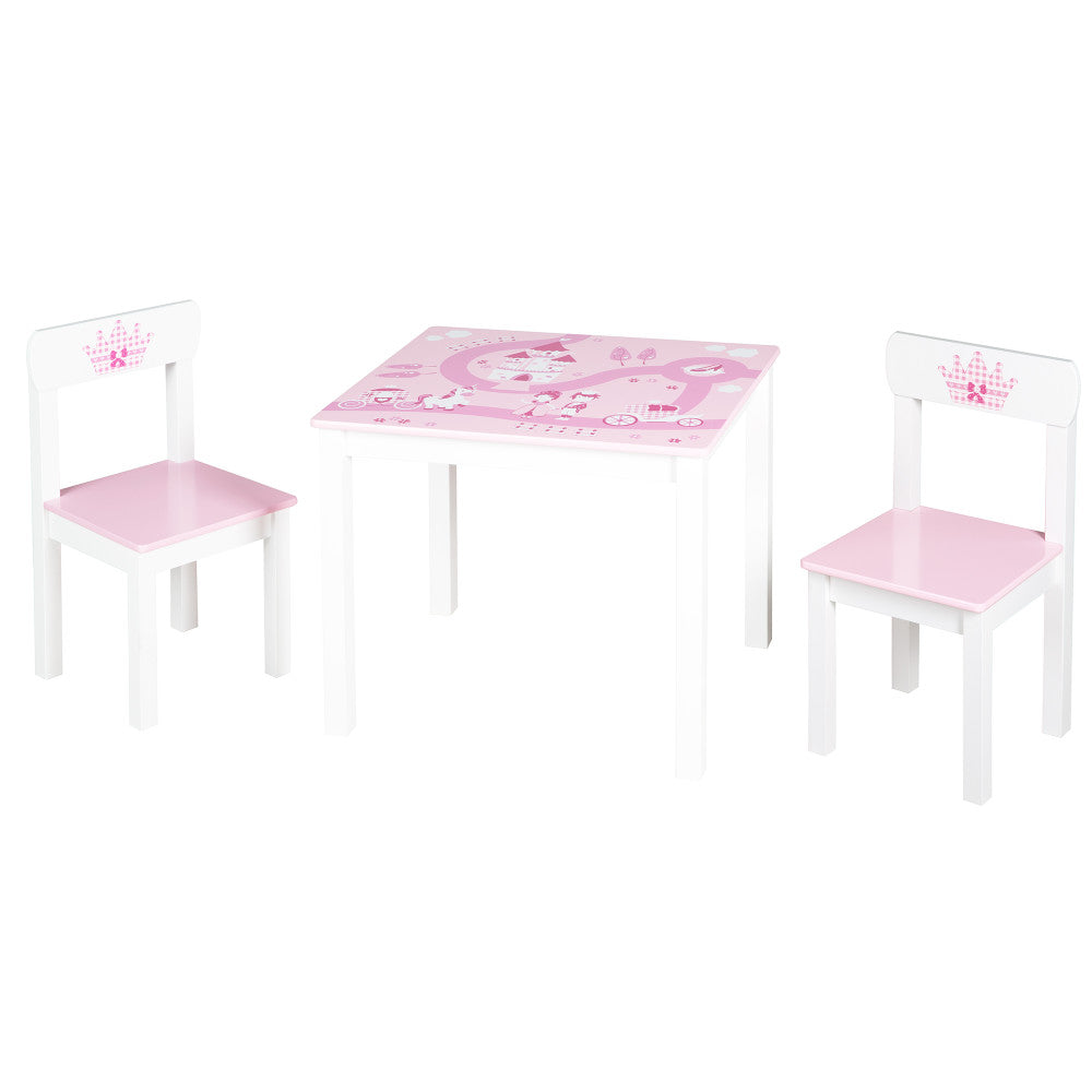 Roba Krone Wooden Table & 2 Chair Set - Pink & White