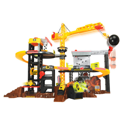 Dickie Toys Construction Playset with Spiral Ramp and 4 Die-Cast Cars