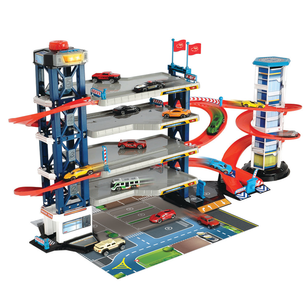 Dickie Toys Deluxe Parking Garage Playset - Includes Die-Cast Vehicles & Helicopter