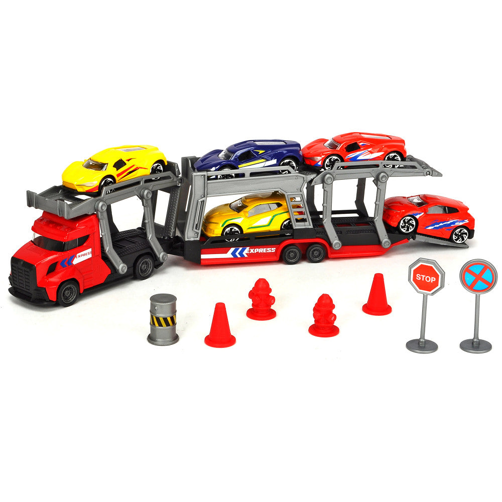 Dickie Toys 10-Inch Free-Wheeling Transporter with 5 Die-Cast Cars