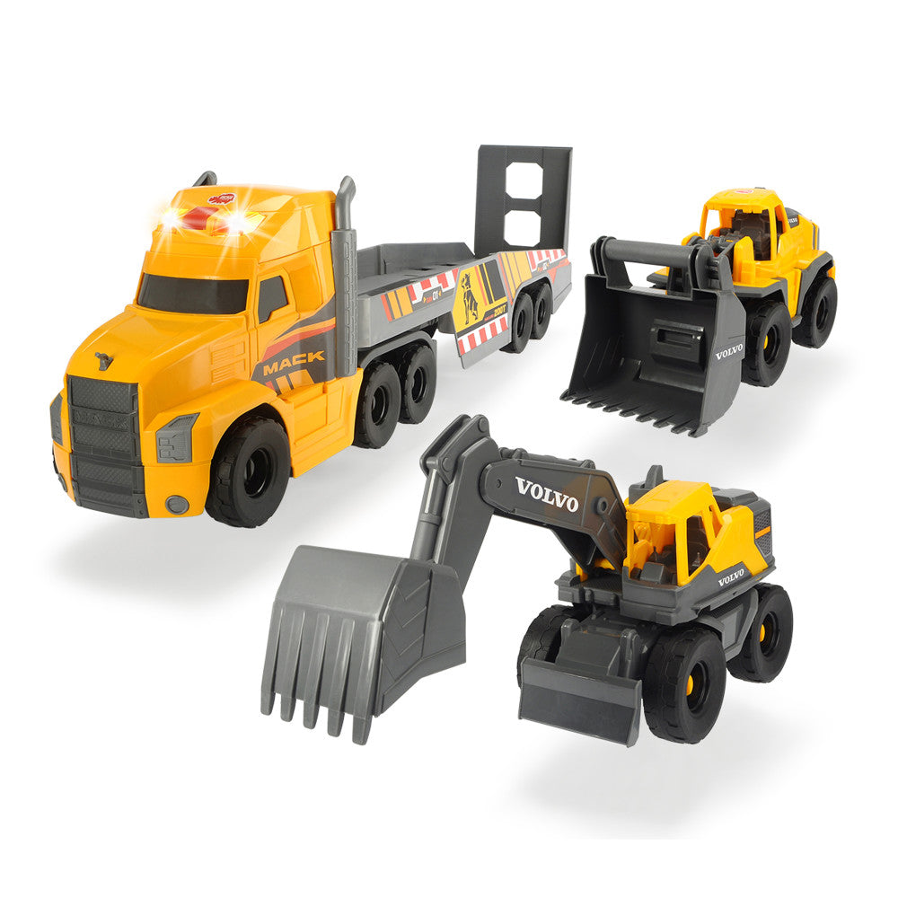 Dickie Toys Mack Truck with 2 Volvo Construction Vehicles, 28-Inch