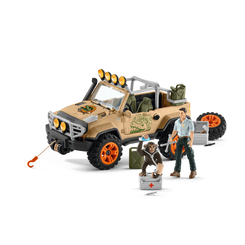 Schleich Wild Life: 4x4 Vehicle with Winch - 17pc Jungle Adventure Playset for Kids Ages 3-8