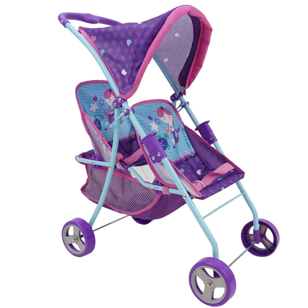 509 Mermaid Twin Doll Stroller with Adjustable Seats and Safety Lock