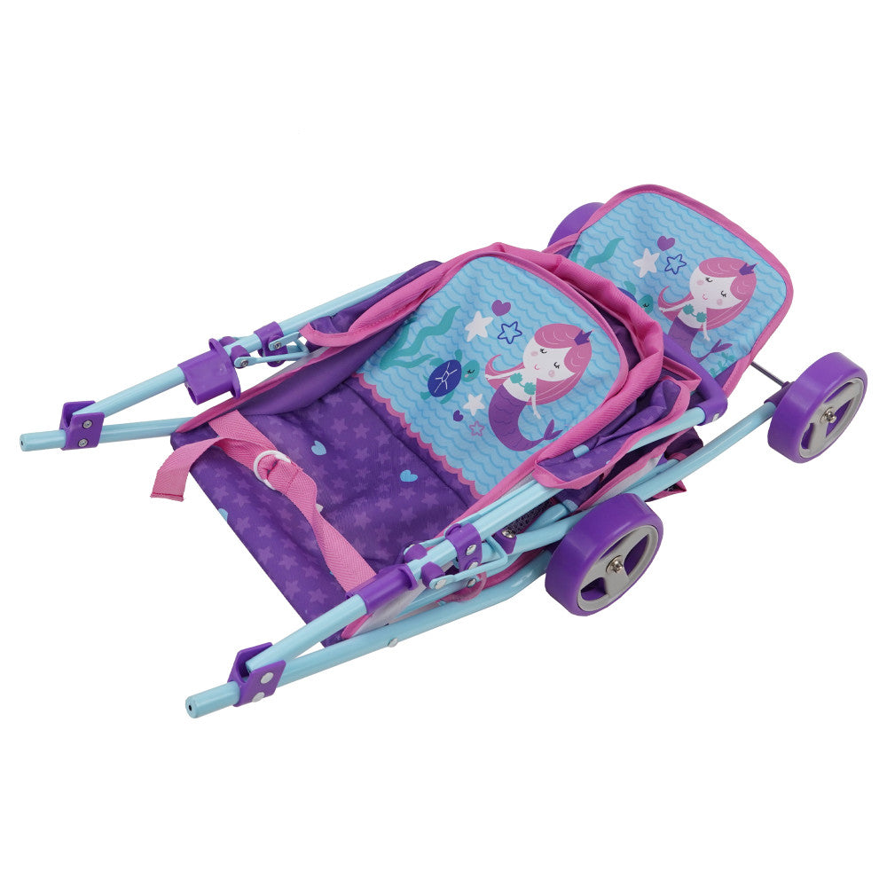 509 Mermaid Twin Doll Stroller with Adjustable Seats and Safety Lock