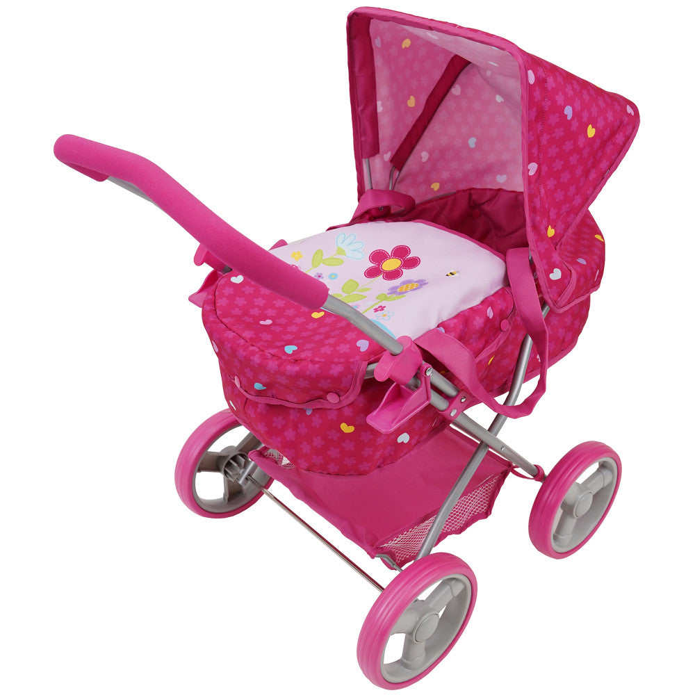 509 Garden Doll Pram with Retractable Canopy and Shopping Basket