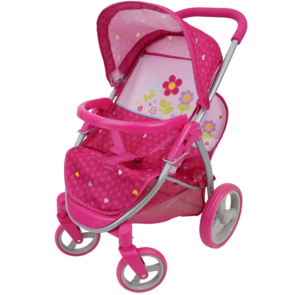 Deluxe Garden Twin Doll Stroller with Retractable Canopies and Safety Lock