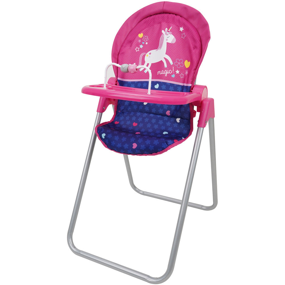 509 Unicorn Doll Highchair with Interactive Toy Bar