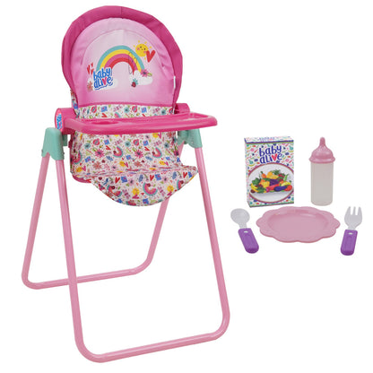Baby Alive Doll Highchair Set - Pink & Rainbow, 6-Piece Playset