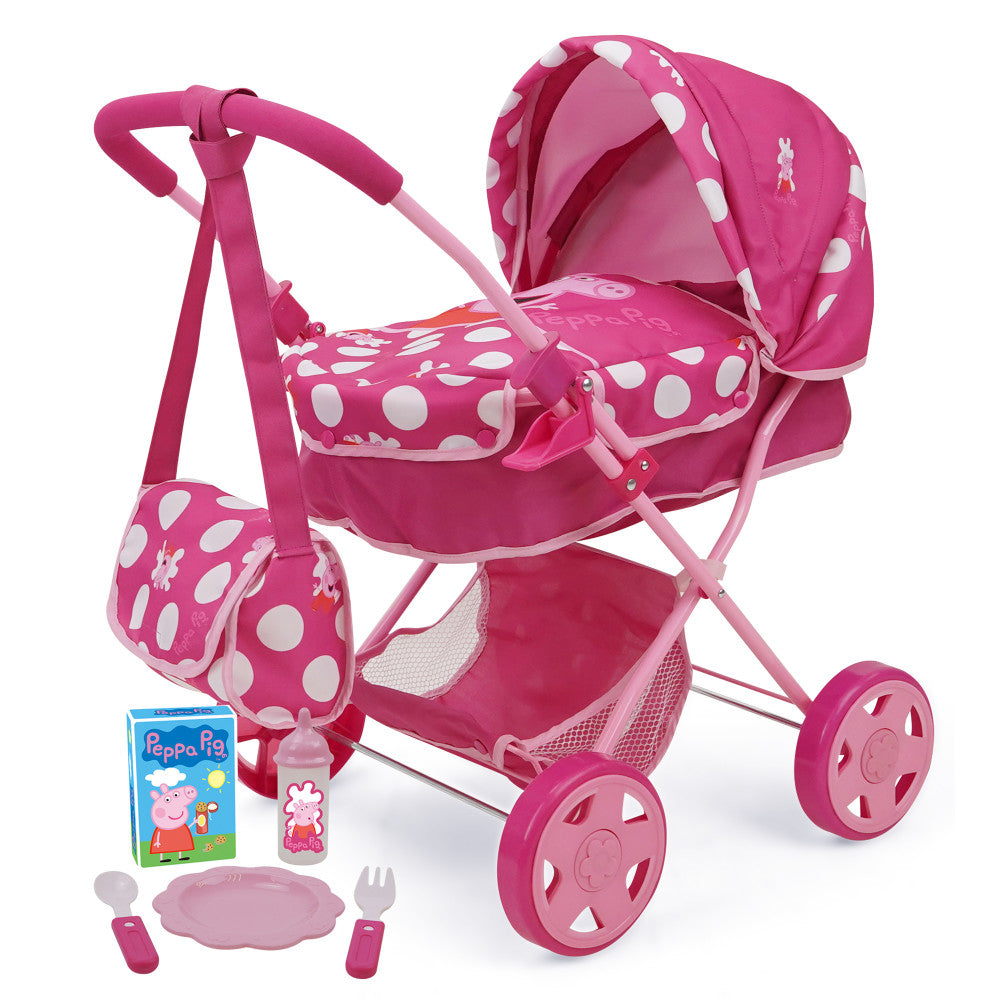 Peppa Pig Baby Classic Doll Pram Set - Pink & White Dots