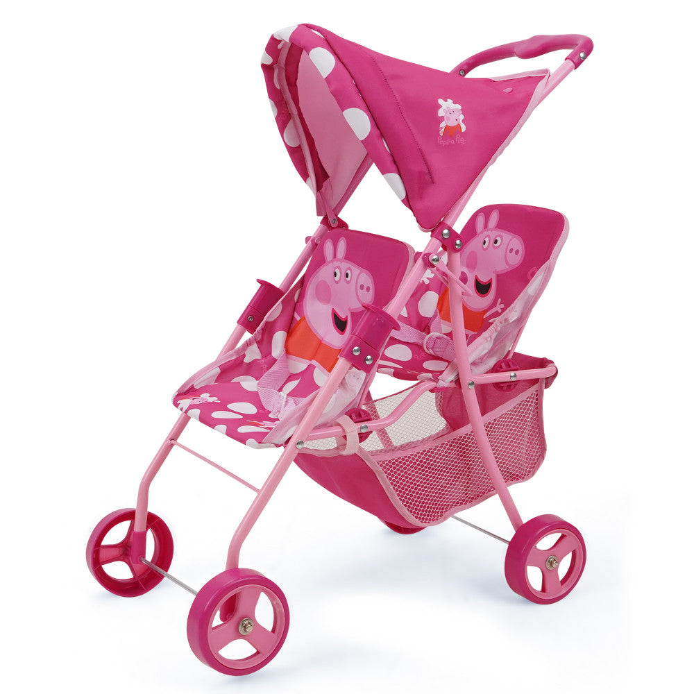 Peppa Pig Twin Doll Stroller, Pink & White Dots Playset