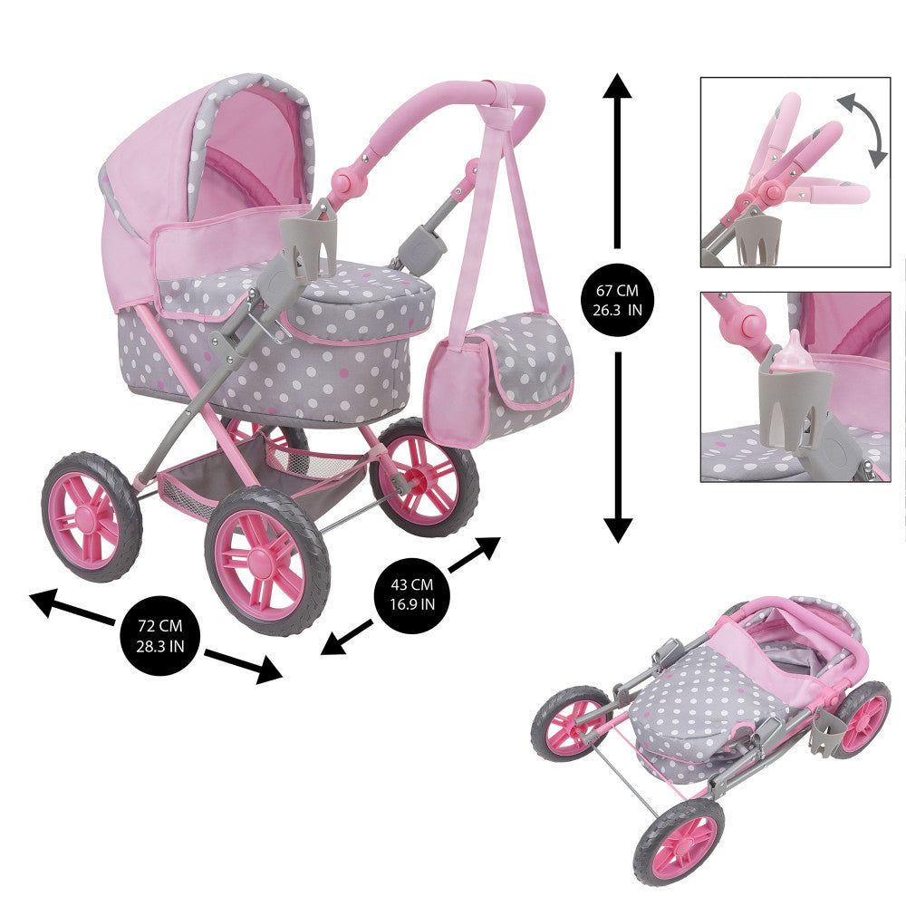 509 Crew Amanda Doll Pram in Cotton Candy Pink with Polka Dots