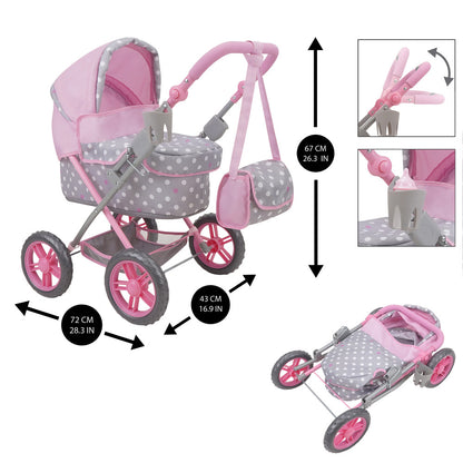 509 Crew Amanda Doll Pram in Cotton Candy Pink with Polka Dots