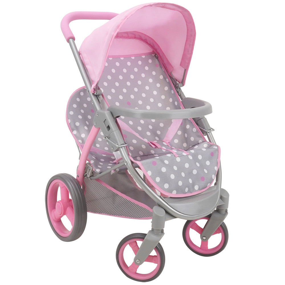 509 Crew Cotton Candy Pink Twin Tandem Doll Stroller - Polka Dot Design