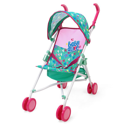 Baby Alive: Doll Umbrella Stroller - Green, Pink, Hearts, Ages 3+