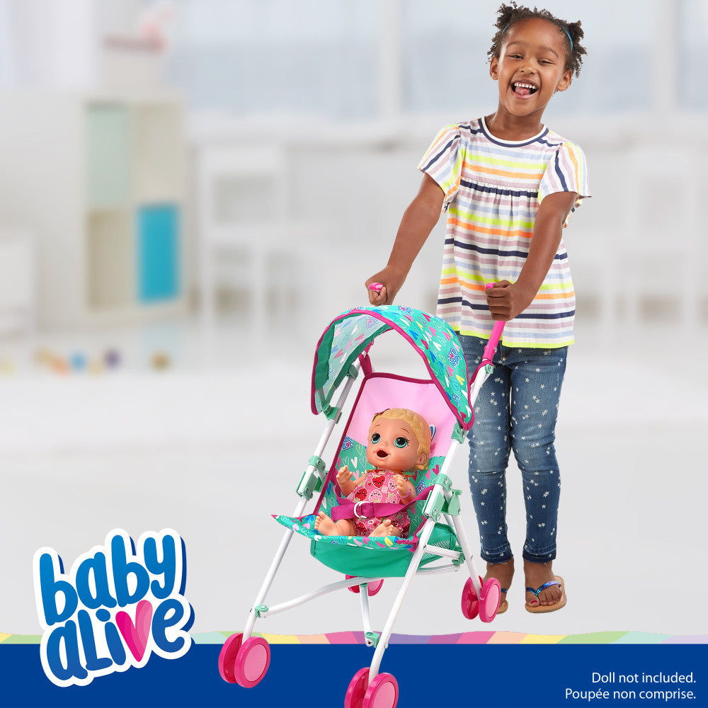 Baby Alive: Doll Umbrella Stroller - Green, Pink, Hearts, Ages 3+