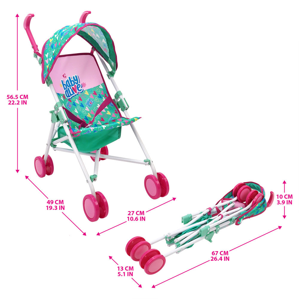 Baby Alive: Doll Umbrella Stroller - Green, Pink, Hearts, Ages 3+