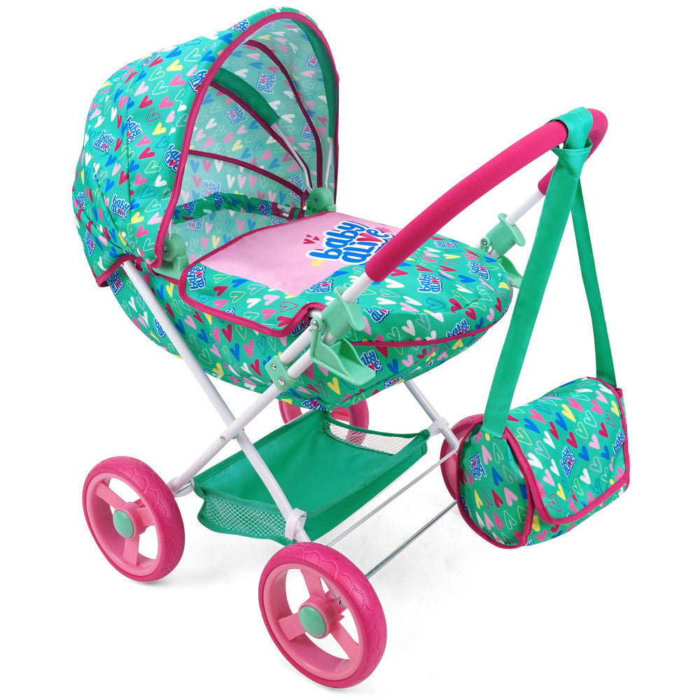 Baby Alive: Deluxe Classic Doll Pram - Green, Pink, Hearts, Age 3+