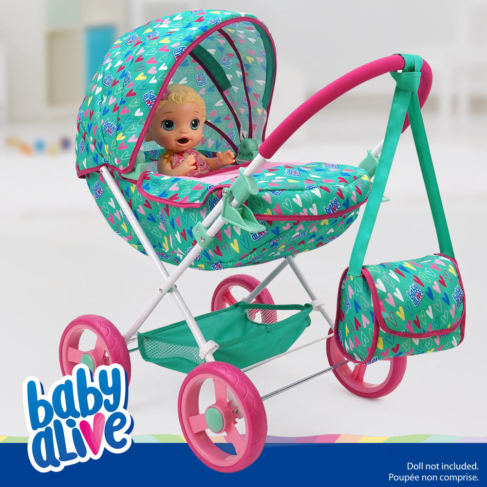 Baby Alive: Deluxe Classic Doll Pram - Green, Pink, Hearts, Age 3+