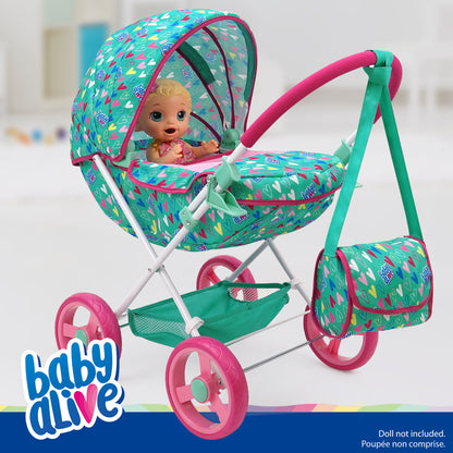 Baby Alive: Deluxe Classic Doll Pram - Green, Pink, Hearts, Age 3+