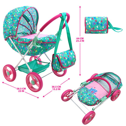 Baby Alive: Deluxe Classic Doll Pram - Green, Pink, Hearts, Age 3+