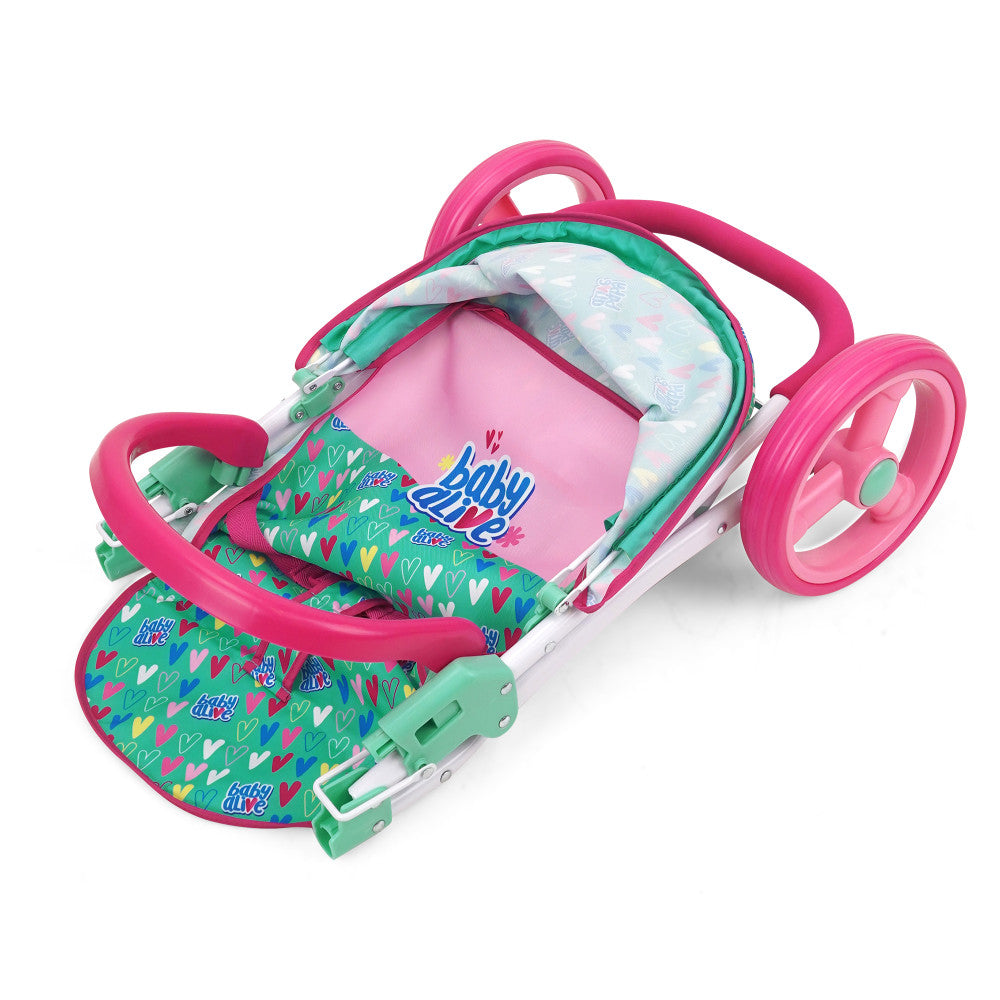 Baby Alive: Doll Jogging Stroller - Green, Pink, Hearts, Kids Toy Age 3+