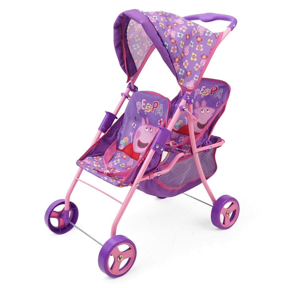 Peppa Pig: Doll Twin Stroller - Purple, Pink, Flowers, Age 3+