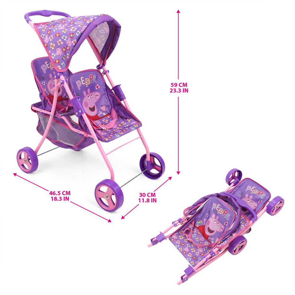 Peppa Pig: Doll Twin Stroller - Purple, Pink, Flowers, Age 3+