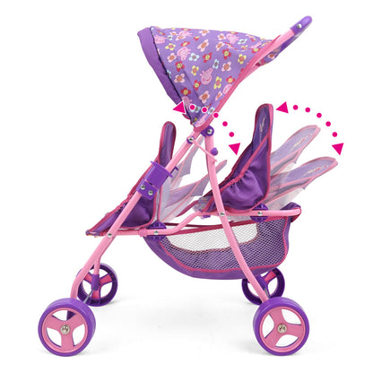 Peppa Pig: Doll Twin Stroller - Purple, Pink, Flowers, Age 3+