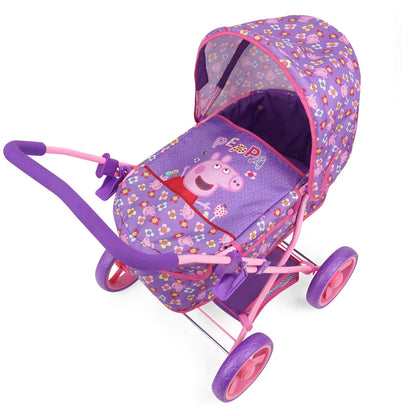 Peppa Pig: Doll Deluxe Pram & Bag - Purple, Pink, Flowers, Age 3+